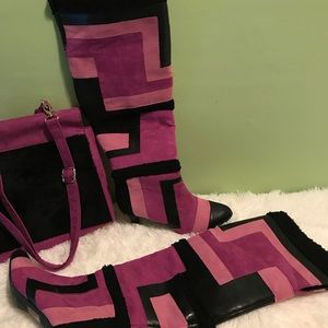 Suede thigh high boots & matching purse